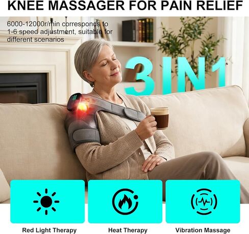 GALAX PRO Knee Electric Massager with Heat, Cordless Heated Knee Massage for Pain Relief with 3 Heating Levels, 6 Vibration Modes, LED Screen & Adjustable Strap in Kuwait