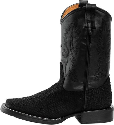 Men’s Cowboy Boots Exotic Snakeskin Genuine Leather Python Print Western Boots Black Square Toe Mid Calf Pull On Rubber Sole for Rodeo Line Dancing Concerts and Casual Nights Out in Kuwait