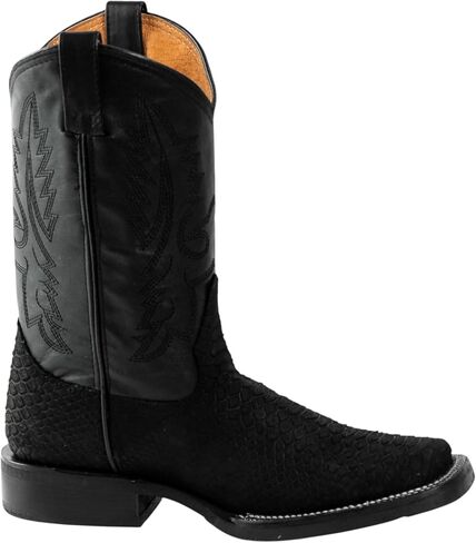 Men’s Cowboy Boots Exotic Snakeskin Genuine Leather Python Print Western Boots Black Square Toe Mid Calf Pull On Rubber Sole for Rodeo Line Dancing Concerts and Casual Nights Out in Kuwait