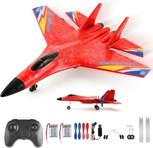 NMM SU27 RC Plane, Remote Control Airplane with Flashing LED Lights, RC Fighter Jet Flying Toys for Adults Kids Beginner - Red in Saudi Arabia