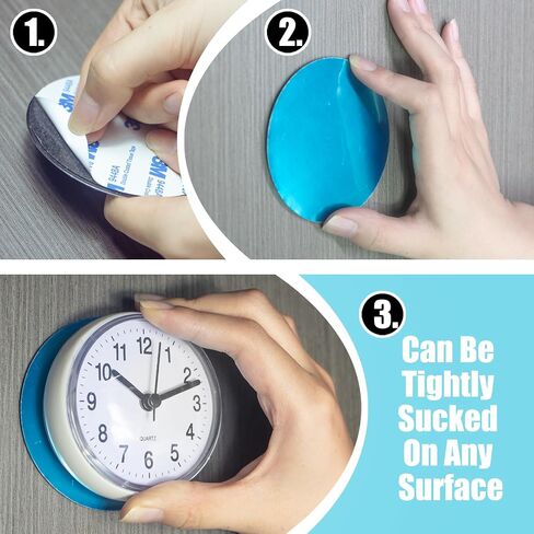 Silent Waterproof Bathroom Clock with Suction Cup - Compact Battery Operated Clock for Shower, Kitchen, Desk, or Bedroom Use (Black) in Kuwait