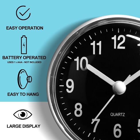 Silent Waterproof Bathroom Clock with Suction Cup - Compact Battery Operated Clock for Shower, Kitchen, Desk, or Bedroom Use (Black) in Kuwait