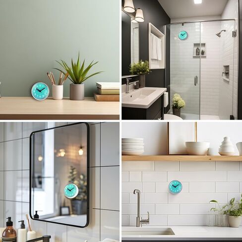 Silent Waterproof Bathroom Clock with Suction Cup - Compact Battery Operated Clock for Shower, Kitchen, Desk, or Bedroom Use (Black) in Kuwait