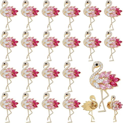 XunYee 25 Pcs Flamingo Rhinestone Pins Pink Red Gold Sparkling Lapel Badge Brooch Alloy Crystal Animal Pin for Women Wedding Birthdays Jewelry Gifts Party Favors in Kuwait