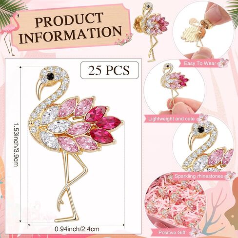 XunYee 25 Pcs Flamingo Rhinestone Pins Pink Red Gold Sparkling Lapel Badge Brooch Alloy Crystal Animal Pin for Women Wedding Birthdays Jewelry Gifts Party Favors in Kuwait