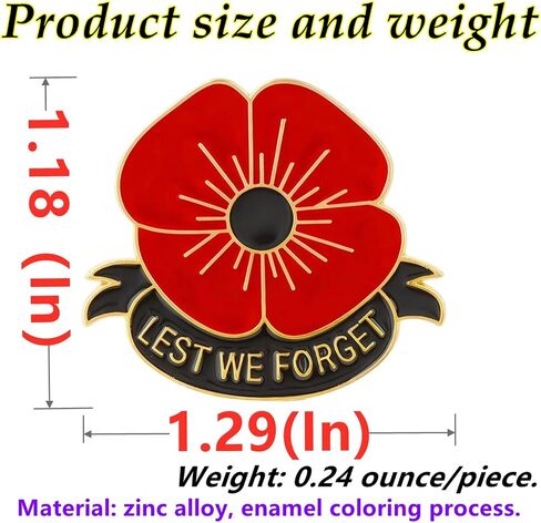 HAFILO 12/25/50/100 pieces poppy flower brooch pins Memorial Day lapel pin Metal enamel Lest We Forget Poppy Pins Veterans Day badge Souvenir gift bulk in Saudi Arabia