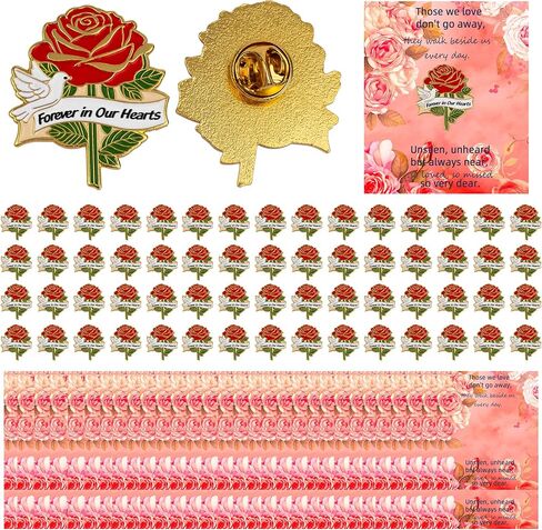 60 مجموعة من هدايا الجنازة للضيوف دبوس تذكاري وردي مع بطاقة تذكارية، تذكارات الاحتفال بالحياة للعائلة والأصدقاء وهدايا الكنيسة in Kuwait