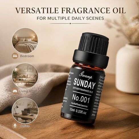 Gooamp SUNDAY-001 Diffuser Oil Essential Oils Blend - Vanilla/Rose/Jasmine - 10mL 0.33fl.oz - Suitable for Water, Anhydrous, Reed, Cold Air, and Automobile Diffusers - Ideal for DIY Crafts in Saudi Arabia