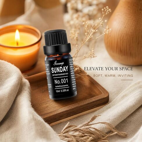 Gooamp SUNDAY-001 Diffuser Oil Essential Oils Blend - Vanilla/Rose/Jasmine - 10mL 0.33fl.oz - Suitable for Water, Anhydrous, Reed, Cold Air, and Automobile Diffusers - Ideal for DIY Crafts in Saudi Arabia