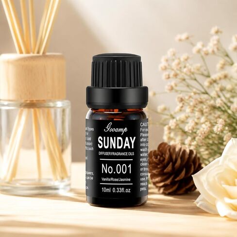 Gooamp SUNDAY-001 Diffuser Oil Essential Oils Blend - Vanilla/Rose/Jasmine - 10mL 0.33fl.oz - Suitable for Water, Anhydrous, Reed, Cold Air, and Automobile Diffusers - Ideal for DIY Crafts in Saudi Arabia