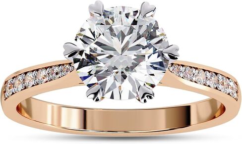 Solitaire Engagement Ring for Women, Center 7MM Round Cut Lab Created Moissanite Wedding Promise Rings in 10K / 14K Solid Gold or 925 Sterling Silver Jewelry in Kuwait