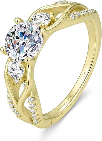 Moissanite Engagement Rings for Women, 1-2CT D Color VVS1 Round Cut Twisted Promise Ring for Her, 18K Gold Plated 925 Sterling Silver Bridal Wedding Ring Anniversary Valentine Gift with GRA Certificate in Saudi Arabia