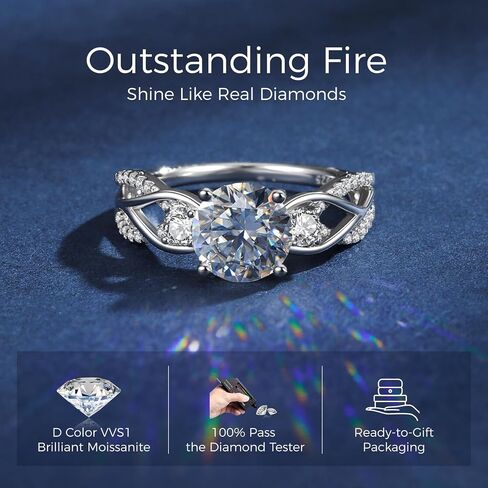 Moissanite Engagement Rings for Women, 1-2CT D Color VVS1 Round Cut Twisted Promise Ring for Her, 18K Gold Plated 925 Sterling Silver Bridal Wedding Ring Anniversary Valentine Gift with GRA Certificate in Saudi Arabia