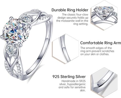 Moissanite Engagement Rings for Women, 1-2CT D Color VVS1 Round Cut Twisted Promise Ring for Her, 18K Gold Plated 925 Sterling Silver Bridal Wedding Ring Anniversary Valentine Gift with GRA Certificate in Saudi Arabia