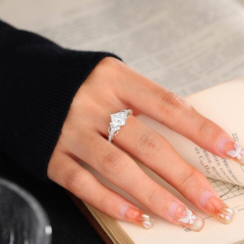 Moissanite Engagement Rings for Women, 925 Sterling Silver Engagement Ring, 14K White Gold Plated Wedding Bands Moissanite Halo Rings, Promise Eternity Ring for Her in Saudi Arabia