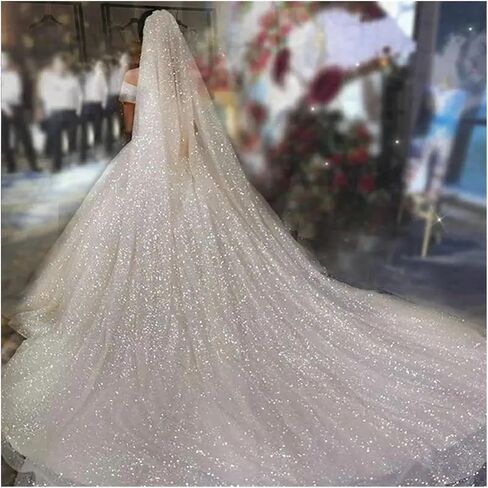 Wedding Veil Sparkle Wedding Veil White Bling Bridal Veils Long 3.0M One Layer Bride Veil Luxury Veil(3.0 M Width) in Kuwait