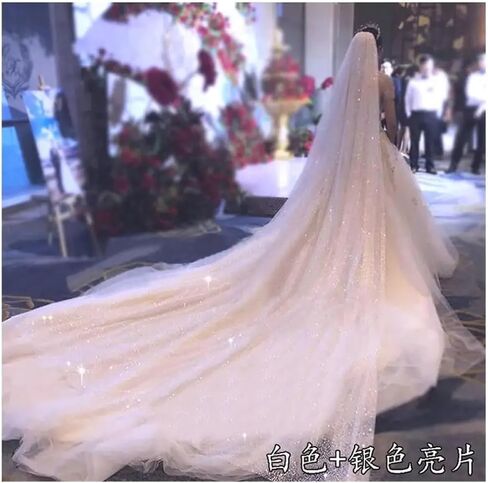 Wedding Veil Sparkle Wedding Veil White Bling Bridal Veils Long 3.0M One Layer Bride Veil Luxury Veil(3.0 M Width) in Kuwait