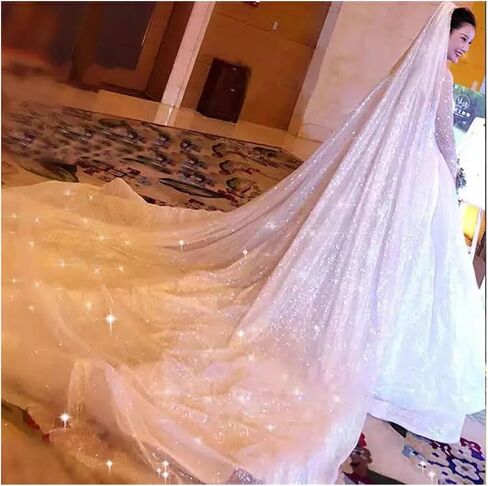 Wedding Veil Sparkle Wedding Veil White Bling Bridal Veils Long 3.0M One Layer Bride Veil Luxury Veil(3.0 M Width) in Kuwait
