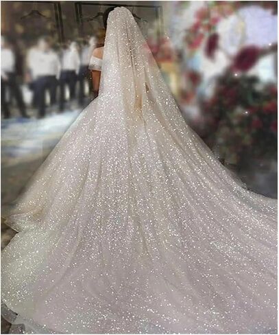 Wedding Veil Sparkle Wedding Veil White Bling Bridal Veils Long 3.0M One Layer Bride Veil Luxury Veil(3.0 M Width) in Kuwait