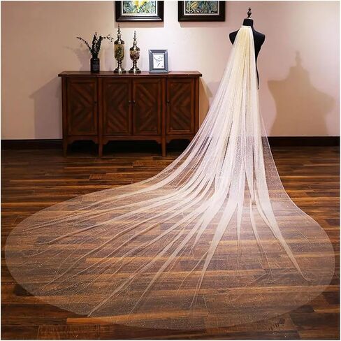 Wedding Veil Sparkle Wedding Veil White Bling Bridal Veils Long 3.0M One Layer Bride Veil Luxury Veil(3.0 M Width) in Kuwait