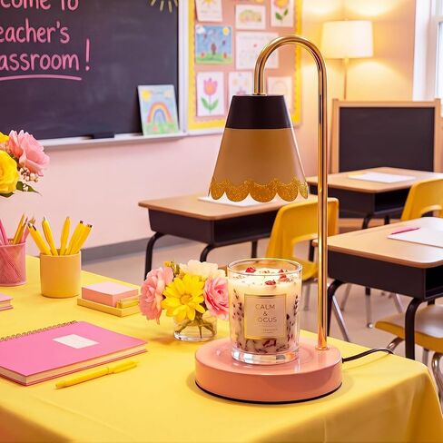 Classroom Candle Warmer Lamp Back to School Pencil Candle Warmer Lamp for Teacher Plug-in Mental Wax Melts Light 13x5 Inch Pink Base Yellow Lampshade for Students Room Bedroom in Saudi Arabia