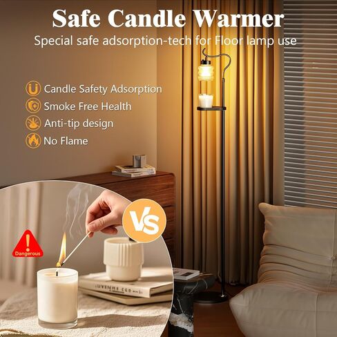 Candle Warmer Floor Lamp with Timer, Dimmable Candle Warmer for Home Decor, Height Adjustable Floor Warmer, Birthday Gifts for Girlfriend Mom Christmas Mother's Day Gfit (Black Top) in Saudi Arabia