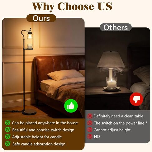 Candle Warmer Floor Lamp with Timer, Dimmable Candle Warmer for Home Decor, Height Adjustable Floor Warmer, Birthday Gifts for Girlfriend Mom Christmas Mother's Day Gfit (Black Top) in Saudi Arabia