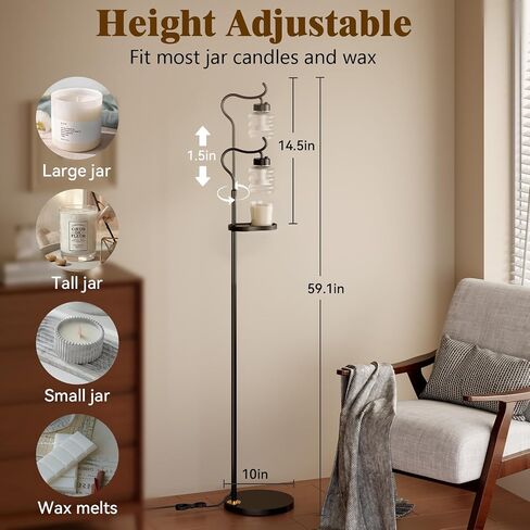 Candle Warmer Floor Lamp with Timer, Dimmable Candle Warmer for Home Decor, Height Adjustable Floor Warmer, Birthday Gifts for Girlfriend Mom Christmas Mother's Day Gfit (Black Top) in Saudi Arabia