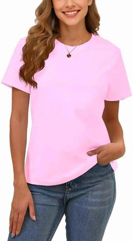 100% Cotton Basic T Shirts for Women Crew Neck Short Sleeve Summer Solid Loose Fit Plain Workout Tops, Undershirts in Saudi Arabia