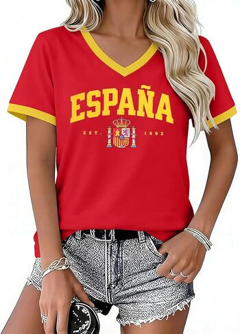 UNIQUEONE 2026 Soccer Cup Shirt Women Spain Jersey Funny United States Soccer Shirt Y2k V Neck Tee Tops in Saudi Arabia