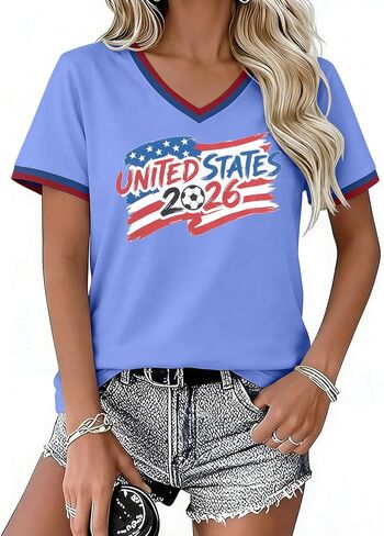 UNIQUEONE 2026 Soccer Cup Shirt Women Spain Jersey Funny United States Soccer Shirt Y2k V Neck Tee Tops in Saudi Arabia
