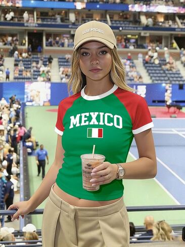 Baby Tee Women USA Mexico Brazil Crop Top Country Flag Y2k Tshirt Jersey Vintage Summer Going Out Tops in Saudi Arabia