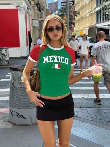 Baby Tee Women USA Mexico Brazil Crop Top Country Flag Y2k Tshirt Jersey Vintage Summer Going Out Tops in Saudi Arabia