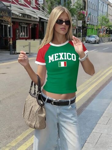 Baby Tee Women USA Mexico Brazil Crop Top Country Flag Y2k Tshirt Jersey Vintage Summer Going Out Tops in Saudi Arabia