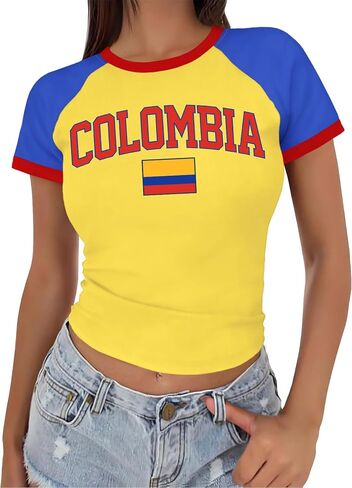 Baby Tee Women USA Mexico Brazil Crop Top Country Flag Y2k Tshirt Jersey Vintage Summer Going Out Tops in Saudi Arabia