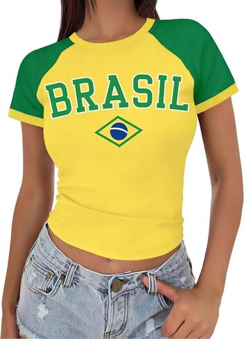 Baby Tee Women USA Mexico Brazil Crop Top Country Flag Y2k Tshirt Jersey Vintage Summer Going Out Tops in Saudi Arabia