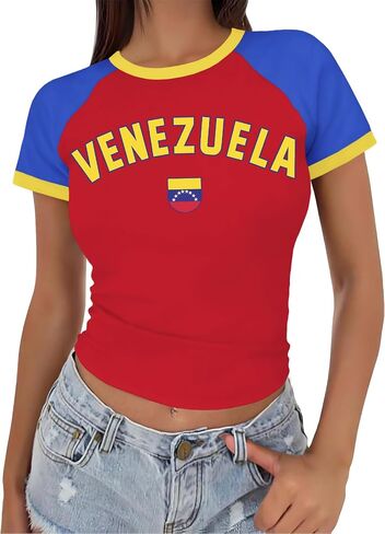 Baby Tee Women USA Mexico Brazil Crop Top Country Flag Y2k Tshirt Jersey Vintage Summer Going Out Tops in Saudi Arabia