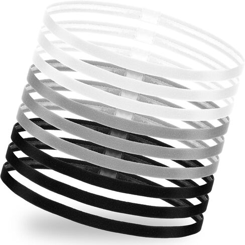 cobee 9PCS Elastic Sports Headbands, Non Slip Thin Elastic Headbands for Women Men Stretchy Skinny Sweatband Athletic Hair Band for Running Workout Tennis Basketball Yoga Soccer in Kuwait