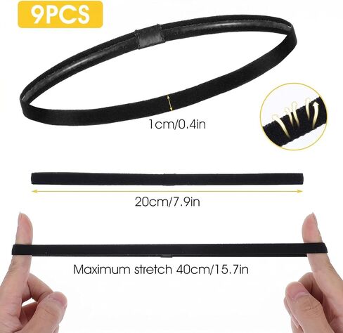 cobee 9PCS Elastic Sports Headbands, Non Slip Thin Elastic Headbands for Women Men Stretchy Skinny Sweatband Athletic Hair Band for Running Workout Tennis Basketball Yoga Soccer in Kuwait