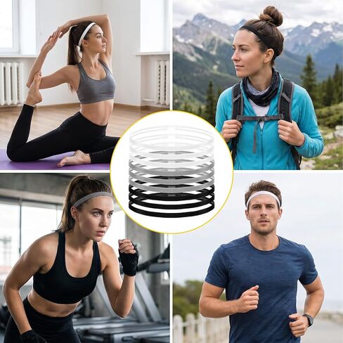 cobee 9PCS Elastic Sports Headbands, Non Slip Thin Elastic Headbands for Women Men Stretchy Skinny Sweatband Athletic Hair Band for Running Workout Tennis Basketball Yoga Soccer in Kuwait