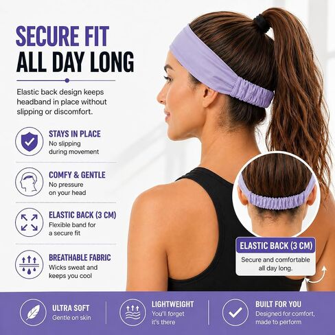 6 عبوات من عصابات الرأس للتمرين للنساء - عصابات رأس واسعة لليوجا غير قابلة للانزلاق، عصابات عرق ماصة للرطوبة، عصابات شعر رياضية قابلة للتمدد للجري وصالة الألعاب الرياضية واللياقة البدنية (أسود رمادي أرجواني) in Kuwait
