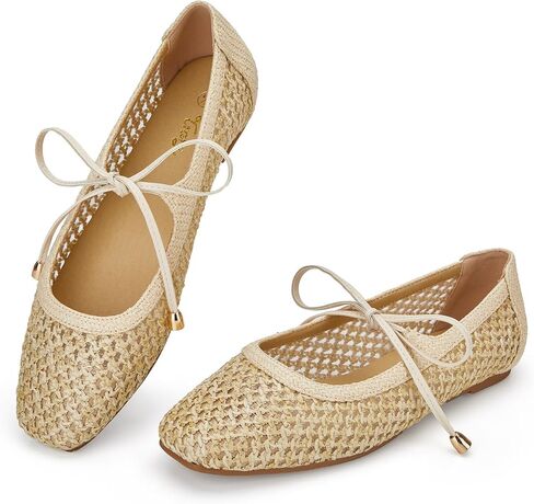 Trary Mary Jane Shoes Women Woven Flats for Women Dressy Ballet Flats Spring Summer Squared Toe Lace Up Mary Jane Flats Shoes in Kuwait