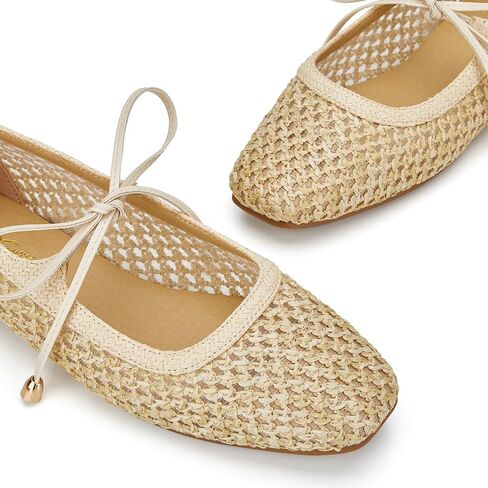 Trary Mary Jane Shoes Women Woven Flats for Women Dressy Ballet Flats Spring Summer Squared Toe Lace Up Mary Jane Flats Shoes in Kuwait