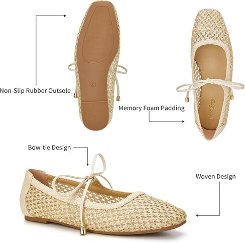 Trary Mary Jane Shoes Women Woven Flats for Women Dressy Ballet Flats Spring Summer Squared Toe Lace Up Mary Jane Flats Shoes in Kuwait