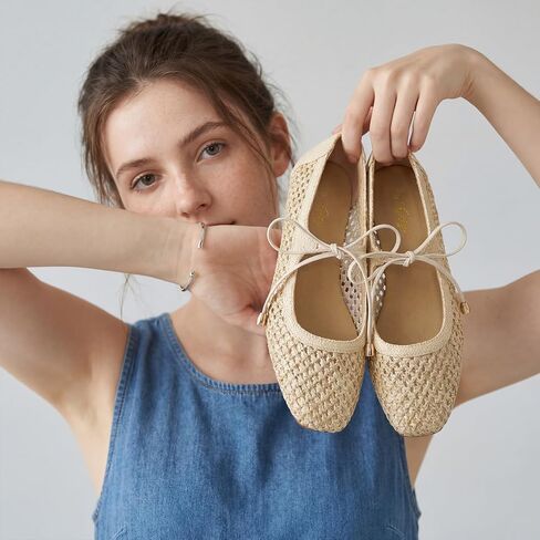 Trary Mary Jane Shoes Women Woven Flats for Women Dressy Ballet Flats Spring Summer Squared Toe Lace Up Mary Jane Flats Shoes in Kuwait