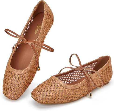 Trary Mary Jane Shoes Women Woven Flats for Women Dressy Ballet Flats Spring Summer Squared Toe Lace Up Mary Jane Flats Shoes in Kuwait