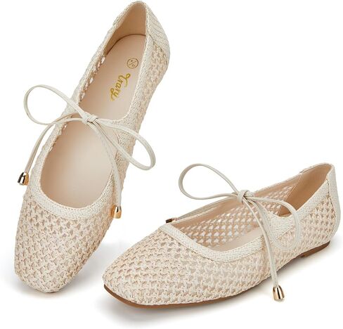 Trary Mary Jane Shoes Women Woven Flats for Women Dressy Ballet Flats Spring Summer Squared Toe Lace Up Mary Jane Flats Shoes in Kuwait