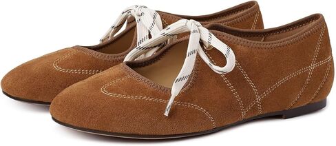 Women's Lace Up Round Toe Ballet Flats Bow Slip On Mary Jane Flats Comfortable Casual Ballerina Shoes in Saudi Arabia