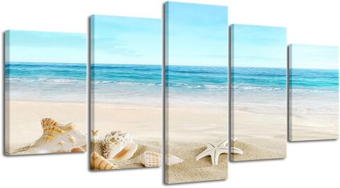 Pyradecor Extra Large Sea Shells Canvas Wall Art Modern Seascape Artwork Landscape Pictures Paintings Canvas Prints for Home Office Decorations in Saudi Arabia