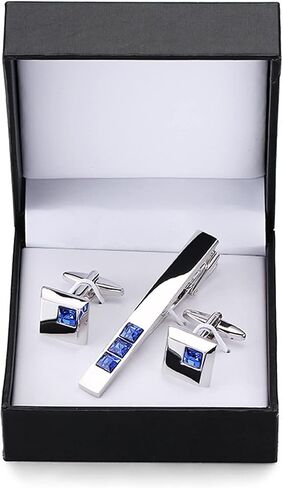 Cuff Links Necktie Clip for Tie Pin for Men's Gift Blue Crystal Tie Bars Cufflinks Tie Clip Set in Saudi Arabia